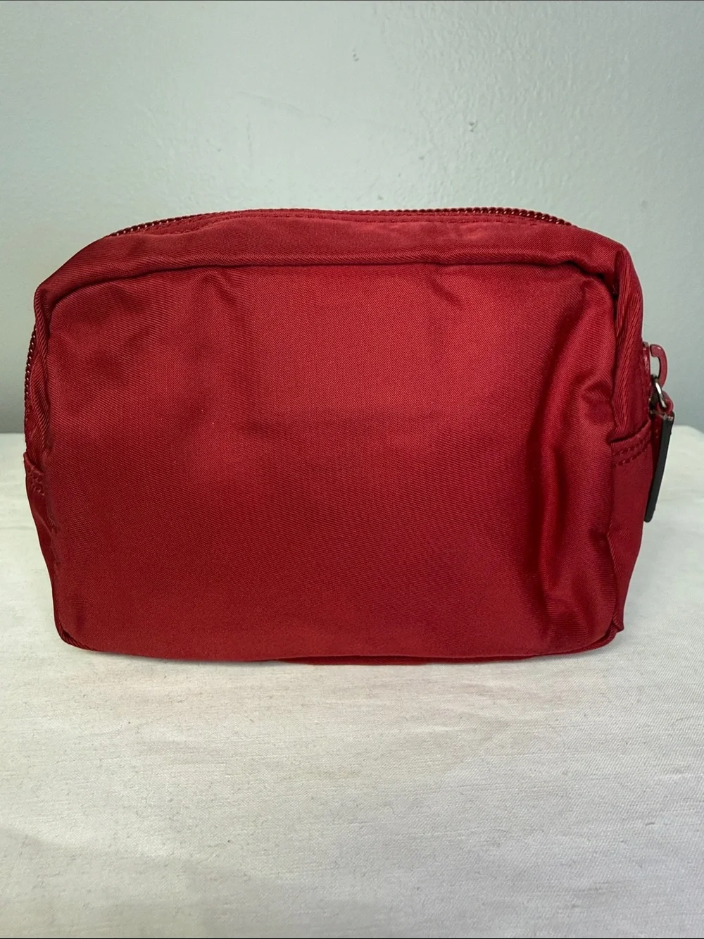 Prada Red Tessuto Nylon Triangle Logo Cosmetic Makeup Pouch Bag Italy